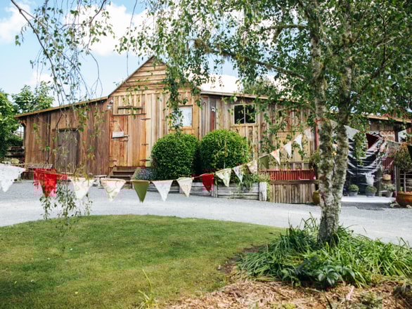 Rustic barns with historic country farmhouse
